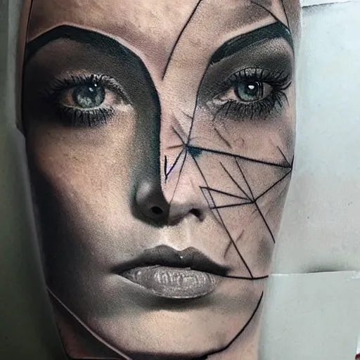 Image similar to face morph tattoo design sketch of margot robbie blended in beautiful mountain scenery, in the style of matteo pasqualin, amazing detail