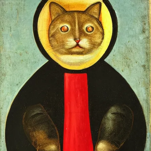 Prompt: a portrait of a fat cat, christian iconography