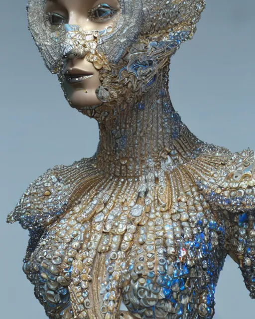 Image similar to a highly detailed metahuman 4 k close up render of an alien goddess bella hadid monument renaissance in iris van herpen dress schiaparelli in diamonds crystals swarovski and jewelry iridescent in style of alphonse mucha gustav klimt trending on artstation made in unreal engine 4