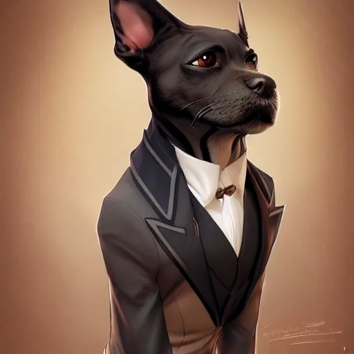 Prompt: an anthropomorphic dog wearing a tuxedo suit,Character design by charlie bowater, ross tran, artgerm, and makoto shinkai, detailed, inked, western comic book art, 2021 award winning painting,photorealistic,detailed face,professional lighting,studio photograph,hyperdetailed,deviantart,artstation