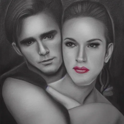 Prompt: pencil art. good looking man and beautiful woman in love. self portrait.