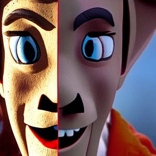 Prompt: horrific scary pinocchio turning into a donkey terrifying dark 4k