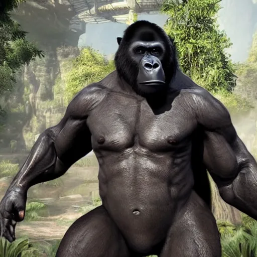 Prompt: harambe as a mortal kombat dlc, 3 d model, fighting video game, fatality, screenshot