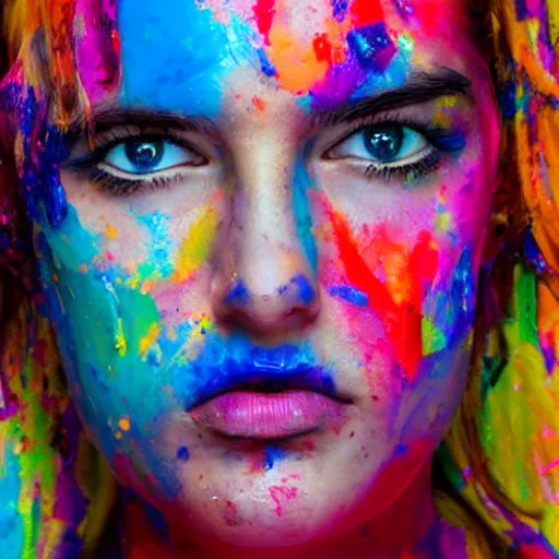 Image similar to a portrait of abstract face with full of paint on the face