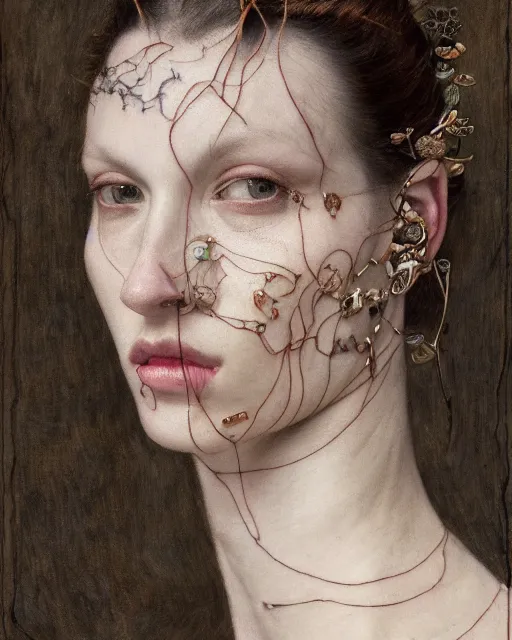 Prompt: a model with tattoos wearing balenciaga jewelry, by edgar maxence and caravaggio and michael whelan, artistic, intricate drawing, light brazen, realistic fantasy, extremely detailed and beautiful aesthetic face, 8 k resolution