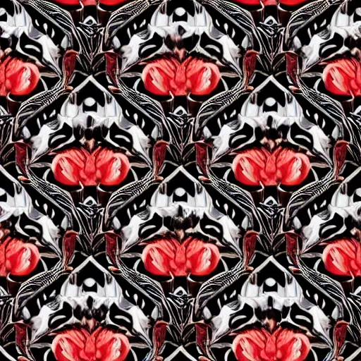 Prompt: detailed and dense concept art deco pattern of black and red blend of flowers and diamonds, bizarre compositions, exquisite detail