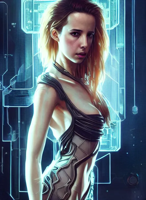 Prompt: alona tal with cyberpunk implants,, incredibly detailed face, pretty face, light dress, deep focus, d & d, fantasy, intricate, elegant, highly detailed, digital painting, artstation, concept art, matte, sharp focus, illustration, true anatomy, art by artgerm and greg rutkowski and alphonse mucha