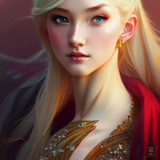 Image similar to elegant Chinese princess, D&D, blue eyes, blonde hair, fantasy, intricate, elegant, highly detailed, digital painting, artstation, concept art, smooth, sharp focus, illustration, art by artgerm and greg rutkowski and alphonse mucha