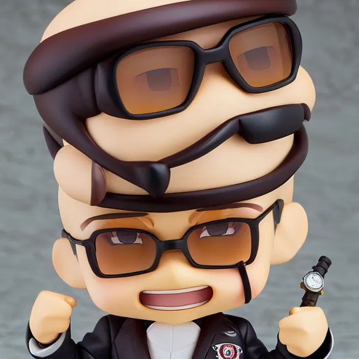 Prompt: anime nendoroid of British Kickboxer Andrew Tate, bald, with dark brown sunglasses, and cigar in mouth, fantasy, figurine