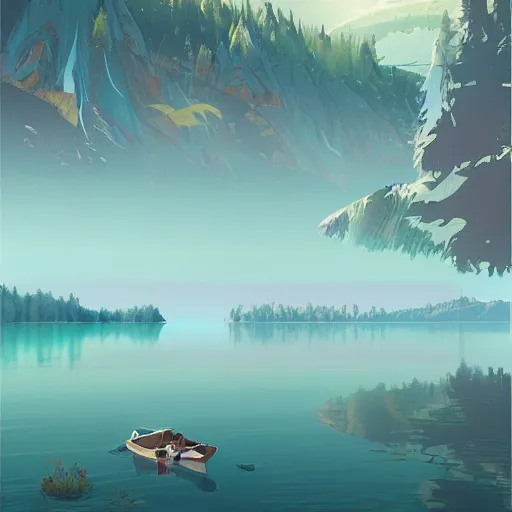 Image similar to a beautiful lake, poster art by emiliano ponzi, behance contest winner, environmental art, matte drawing, storybook illustration, 2 d game art