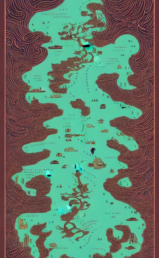 Image similar to a poster with a map on it, poster art by victo ngai, behance contest winner, environmental art, lovecraftian, intricate, infographic, marginalia, unreal engine, epic