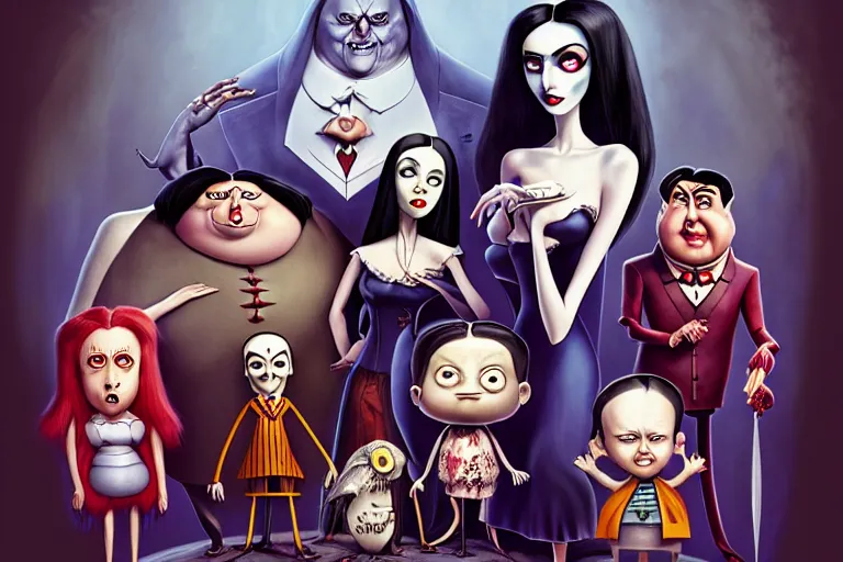 Image similar to the addams family, american mcgee's alice, sharp focus, artstation, trending, by julie dillon, luis melo, tyler miles lockett, lei jin, hong lei, ken wong, adam narozanski, joy ang