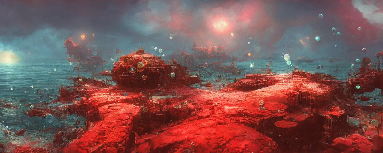 Prompt: ” ocean made of blood and rats, [ bubbles, by paul lehr, cinematic, detailed, epic, widescreen, opening, establishing, mattepainting, photorealistic, realistic textures, octane render ] ”