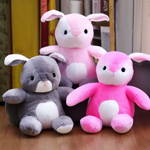 Image similar to single plush stuffed animal bunny, soft fabric, marketing, bright, colorful, void, slightly off, kawaii, creepy, dark color, kids toy