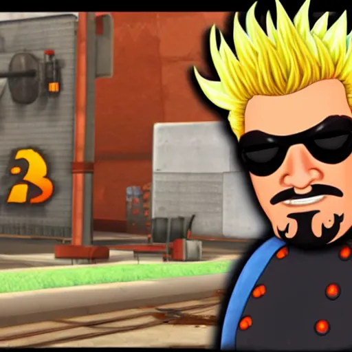 Image similar to in-game screenshot of Guy Fieri as a character in Team Fortress 2 (2007)