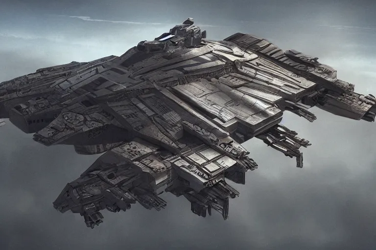 Image similar to district 9 spaceship, matte painting