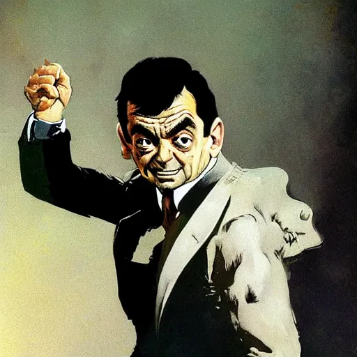 Image similar to mr. bean by frank frazetta