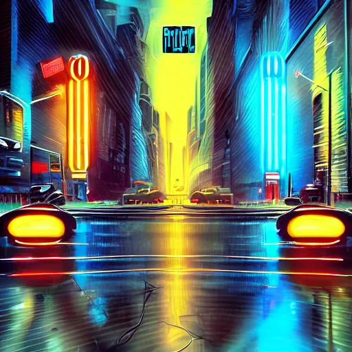 Image similar to realism retro-futuristic new-york robots city grafitti neon rain reflection,8k