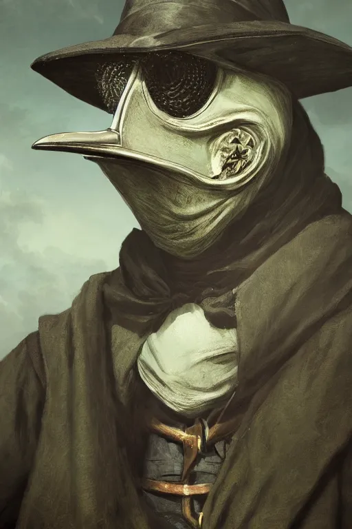 Prompt: A fancy portrait of a green Plague Doctor with a beak like mask on in a medieval village by Greg Rutkowski, Sung Choi, Mitchell Mohrhauser, Maciej Kuciara, Johnson Ting, Maxim Verehin, Bloodborne, 8k photorealistic, volumetric lighting, HD, high details, dramatic, dark atmosphere, trending on artstation