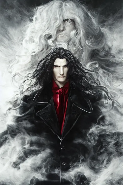 Image similar to a regal studio portrait of alucard set against a black background by ayami kojima, detailed, photorealistic, volumetric lighting, studio lighting, cgi