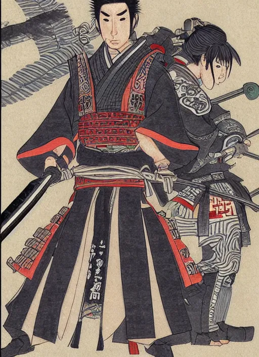 Prompt: samurai jetstream sam, feudal japan, emakimono, high quality, [ revengeance ]