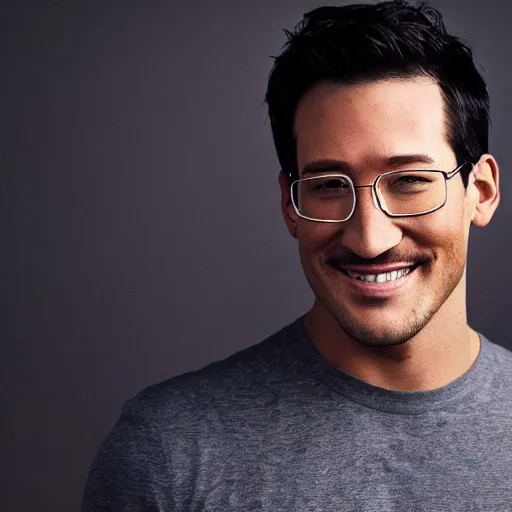 Image similar to a high quality photo of handsome markiplier, gigachad