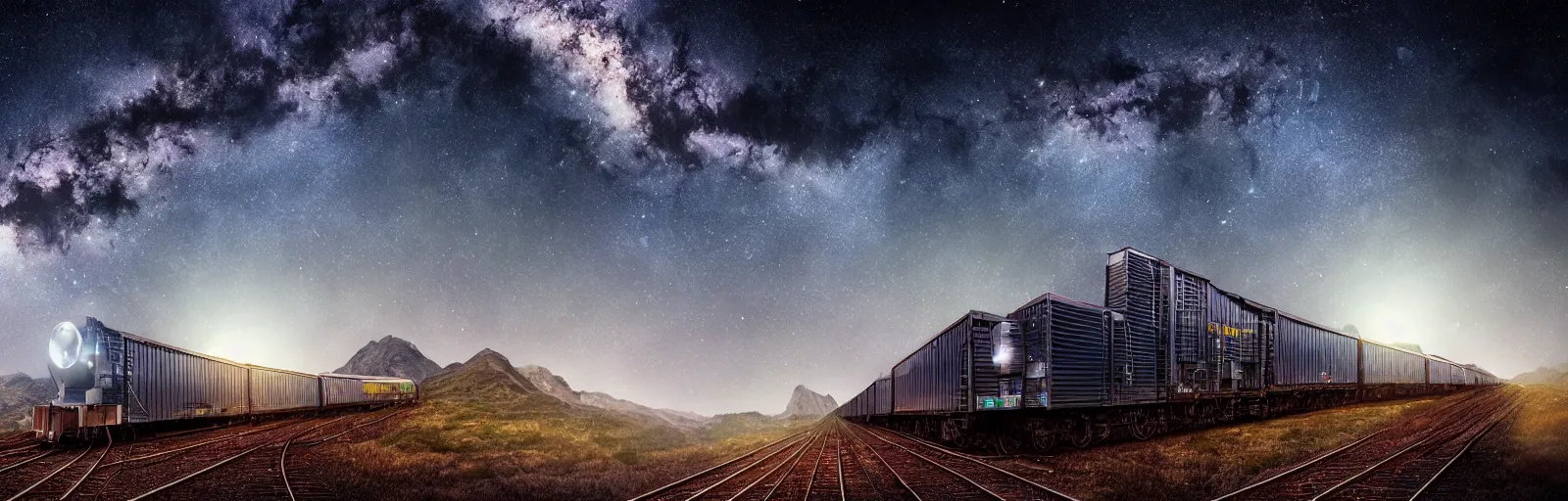 Image similar to Really long organic cronenberg rocket train scaling spiraling a towering mountain starry moonlit night sky, amazing digital art 4k