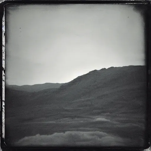 Prompt: “ a mountain range made of white marble, clouds, tintype ”