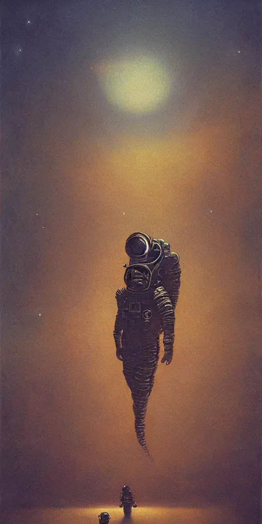 Image similar to alien astronaut, by beksinski, dynamic composition, dramatic lighting, hyperrealistic, ultra detailed, nitro colors