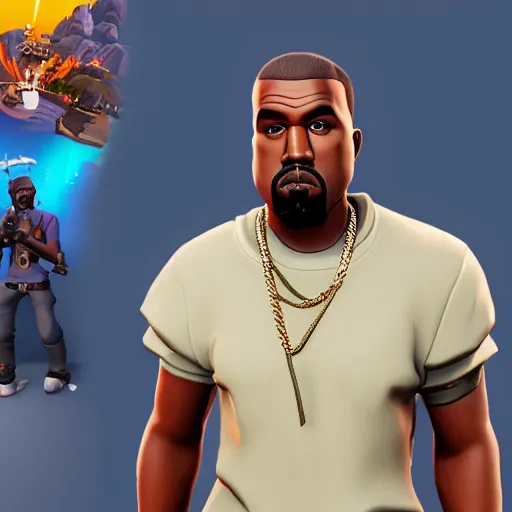 Image similar to kanye west in fortnite lobby 3 d avatar skin