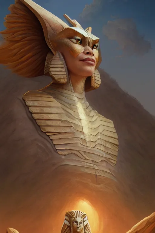 Image similar to legendary sphinx, highly detailed, d & d, fantasy, highly detailed, digital painting, trending on artstation, concept art, sharp focus, illustration, global illumination, ray tracing, realistic shaded, art by artgerm and greg rutkowski and fuji choko and viktoria gavrilenko and hoang lap, sunny