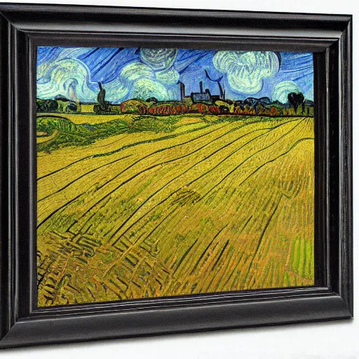 Prompt: stained glass image of wheat field by van gogh