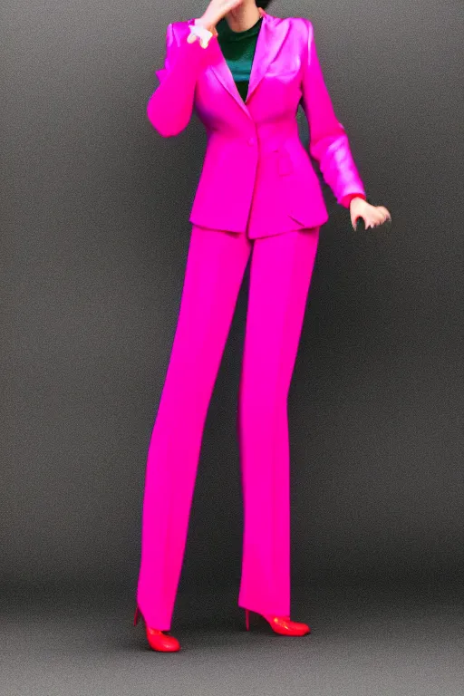 Prompt: realistic photoshooting for trouser suit for a rave, bright colors, vhs colour photography, fashion photography, vogue, smooth skin, perfect face, 8 0 mm lens, 1. 2 aperture, cinematic light, very detailed,