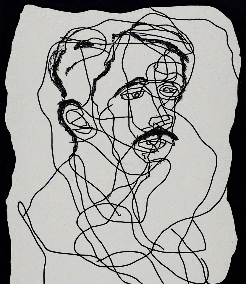 Image similar to minimalist line art portrait of french writer romain rolland, inspired by egon schiele. contour lines, musicality, twirls and curves, strong personality