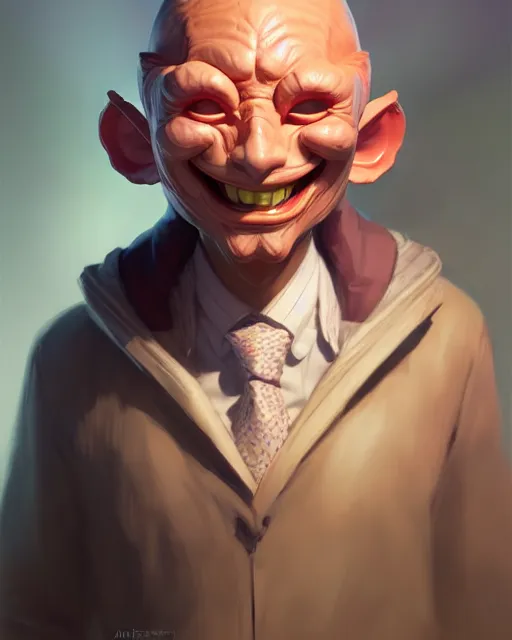 Image similar to character concept art of the happy mask salesman | | cute - fine - face, pretty face, realistic shaded perfect face, fine details by stanley artgerm lau, wlop, rossdraws, james jean, andrei riabovitchev, marc simonetti, and sakimichan, tranding on artstation