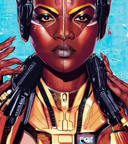 Image similar to african female android, by MARVEL comics and Sandra Chevrier, 4k