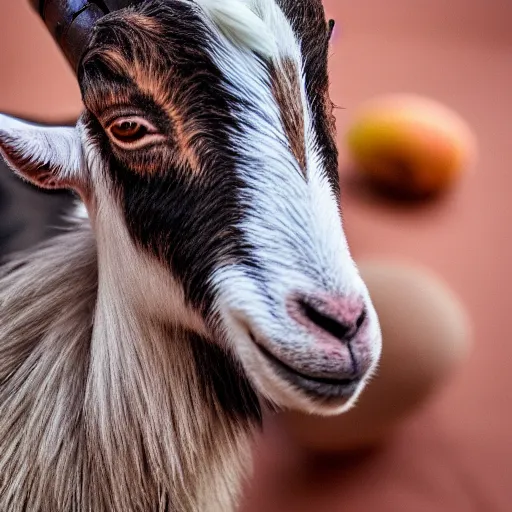 Image similar to a goat made of peach skin, 8 k, 4 k, professional photography, award winning photo