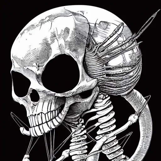 Image similar to alien mix with skeleton, hyper detailed, stylized,