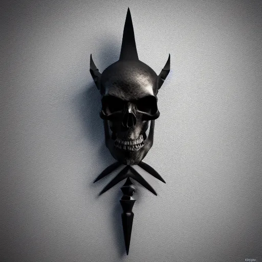 Image similar to a black sword skull, ornament, on a gray background, a 3 d render by dom qwek, studio lighting, raytracing, trending on polycount, futurism, hard surface modeling, rendered in maya, 3 ss max, blender, artstation hd