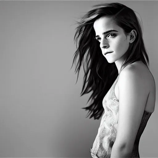 Prompt: Emma Watson by Annie Leibovitz, XF IQ4, 150MP, 50mm, f/1.4, ISO 200, 1/160s, natural light, Adobe Photoshop, Adobe Lightroom, DxO Photolab, Corel PaintShop Pro, rule of thirds, symmetrical balance, depth layering, polarizing filter, Sense of Depth, AI enhanced, HDR