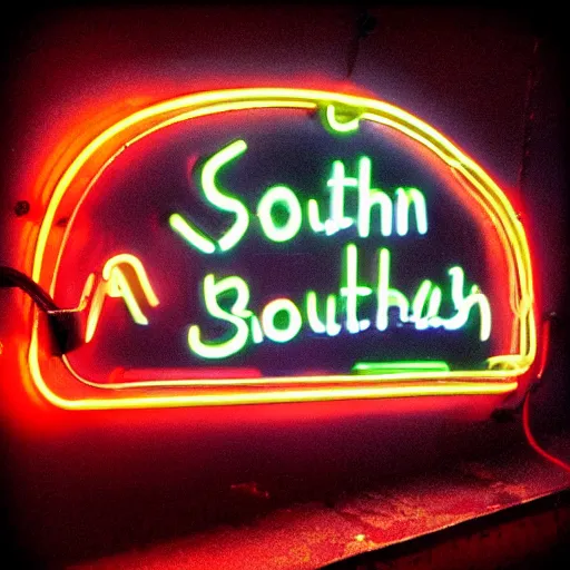 Image similar to a lousy photograph of a southern trash neon bar sign