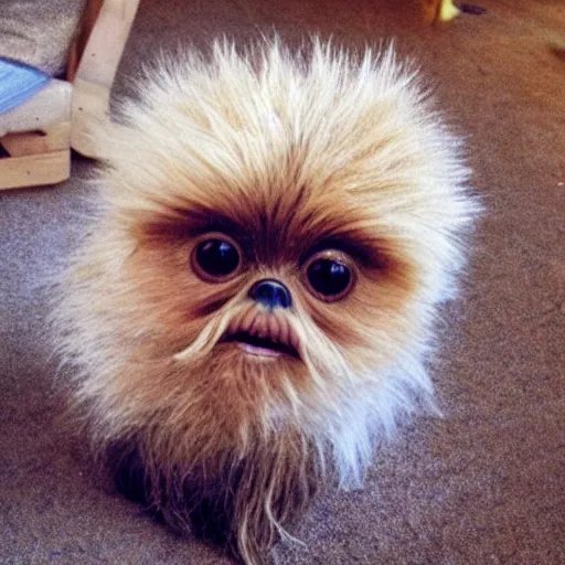 Image similar to Chewbaca as a baby with big eyes