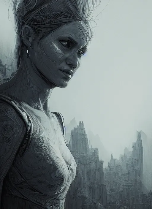 Prompt: portrait, goddess, Dynamic lighting, cinematic, establishing shot, extremely high detail, photo realistic, cinematic lighting, pen and ink, intricate line drawings, post processed, concept art, artstation, matte painting, style by Raphael Lacoste, Eddie Mendoza