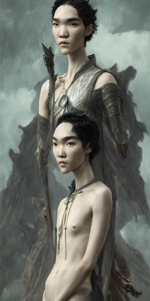 Prompt: tao okamoto, fame of thrones masterpiece by edgar maxence and ross tran and michael whelan, gustav dore, 8 k, octane render