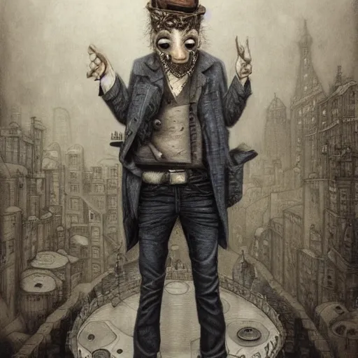 Image similar to a hyperrealistic painting of a steampunk sid vicious, blue skies, by john kenn mortensen, highly detailed,