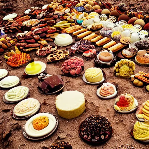 Prompt: desert full of all kinds of desserts, photography by bussiere rutkowski andreas roch