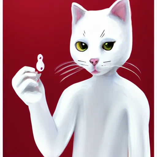 Prompt: portrait of a cute!! white anthropomorphic cat, concept art