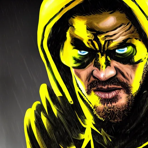 Prompt: Tom Hardy in yellow wolverine suit Digital art 4K quality