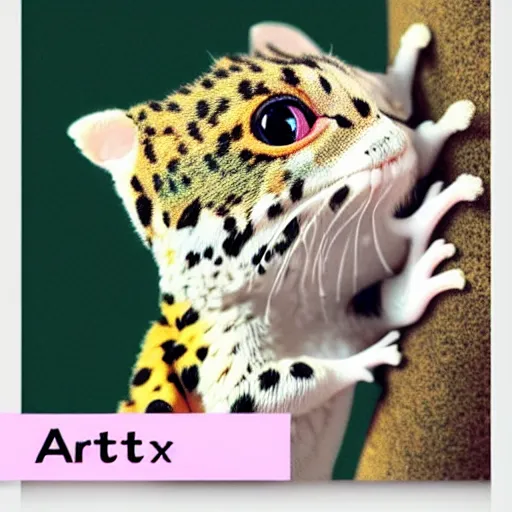 Image similar to A very beautiful sticker art of a leopard gecko cat, fluffy, friendly, soft colors, watercolor, cute, white background, high quality, smooth lines, trending on ArtStation, anime, Instagram