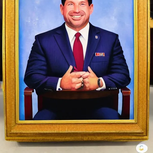 Image similar to Ron Desantis in the style of a North Korean portrait